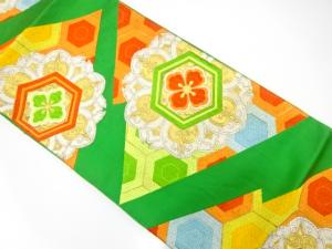 アンティーク　華紋に花亀甲模様織り出し袋帯（材料）